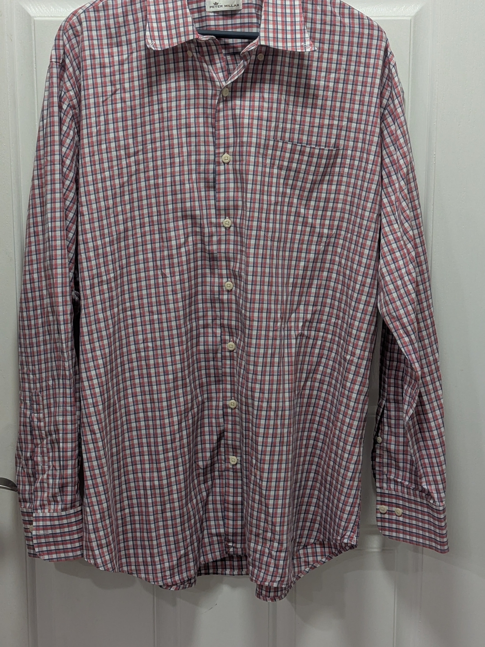 Peter Millar Pink and Blue Plaid Men's Button-Down Shirt